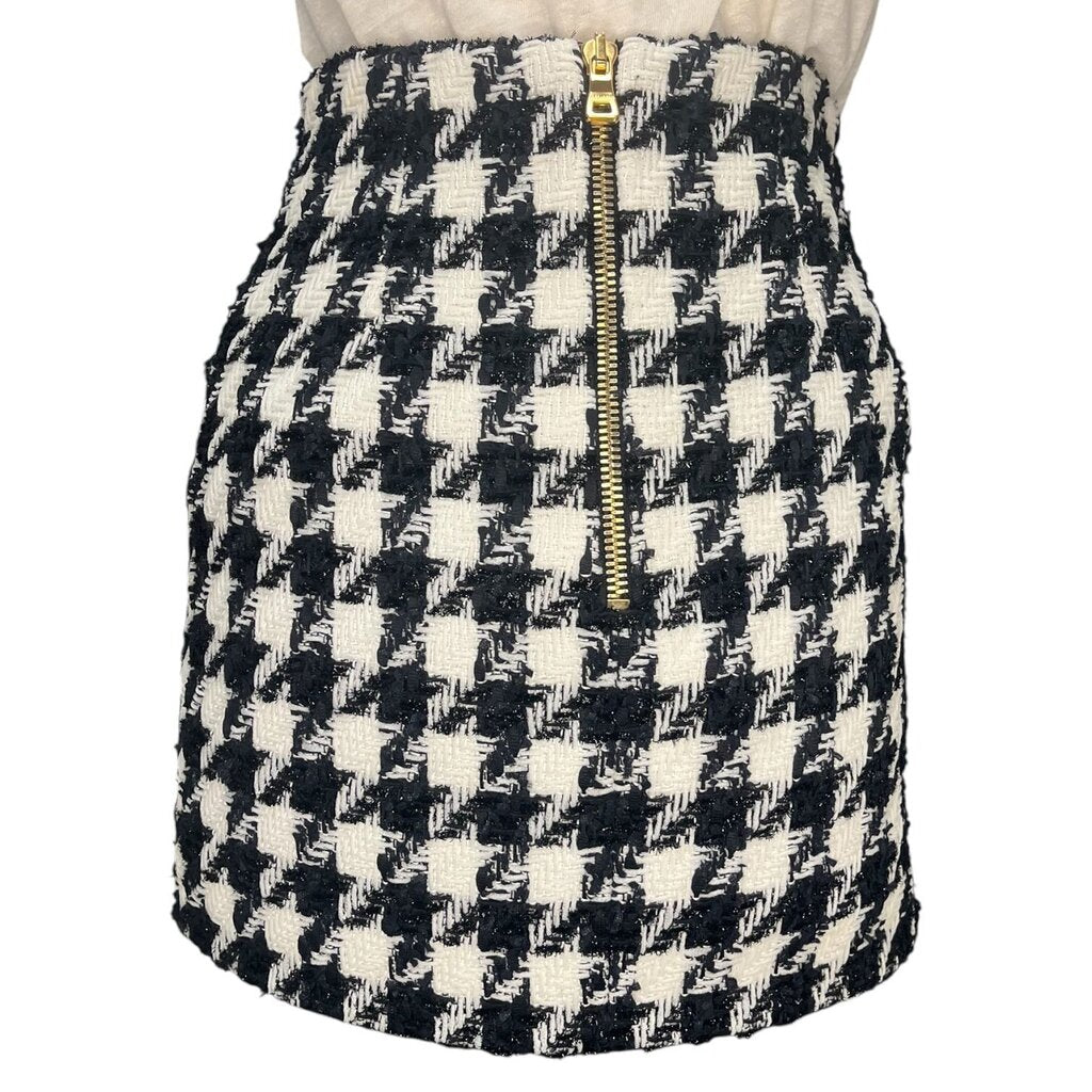Balmain Button-Embellished Houndstooth Tweed Mini Skirt
