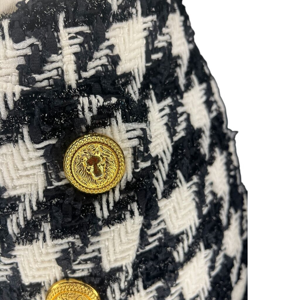 Balmain Button-Embellished Houndstooth Tweed Mini Skirt