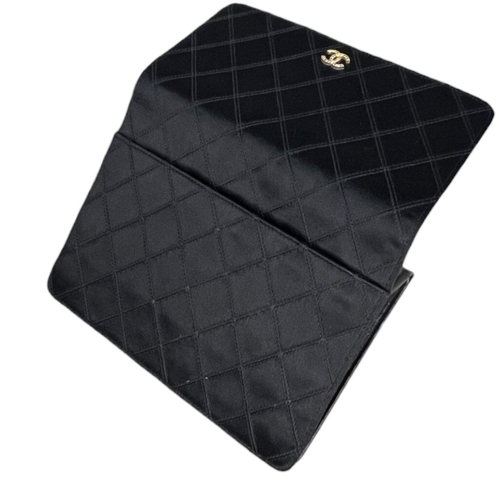 Chanel CC Satin Diamond Quilted Clutch Bag
