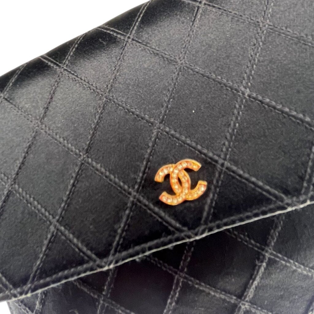 Chanel CC Satin Diamond Quilted Clutch Bag