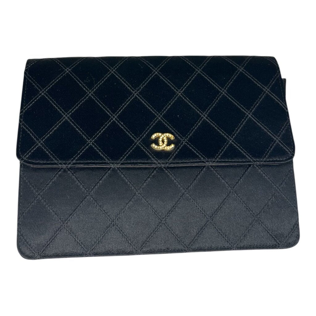 Chanel CC Satin Diamond Quilted Clutch Bag