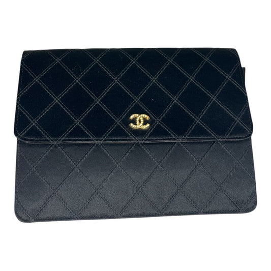 Chanel CC Satin Diamond Quilted Clutch Bag