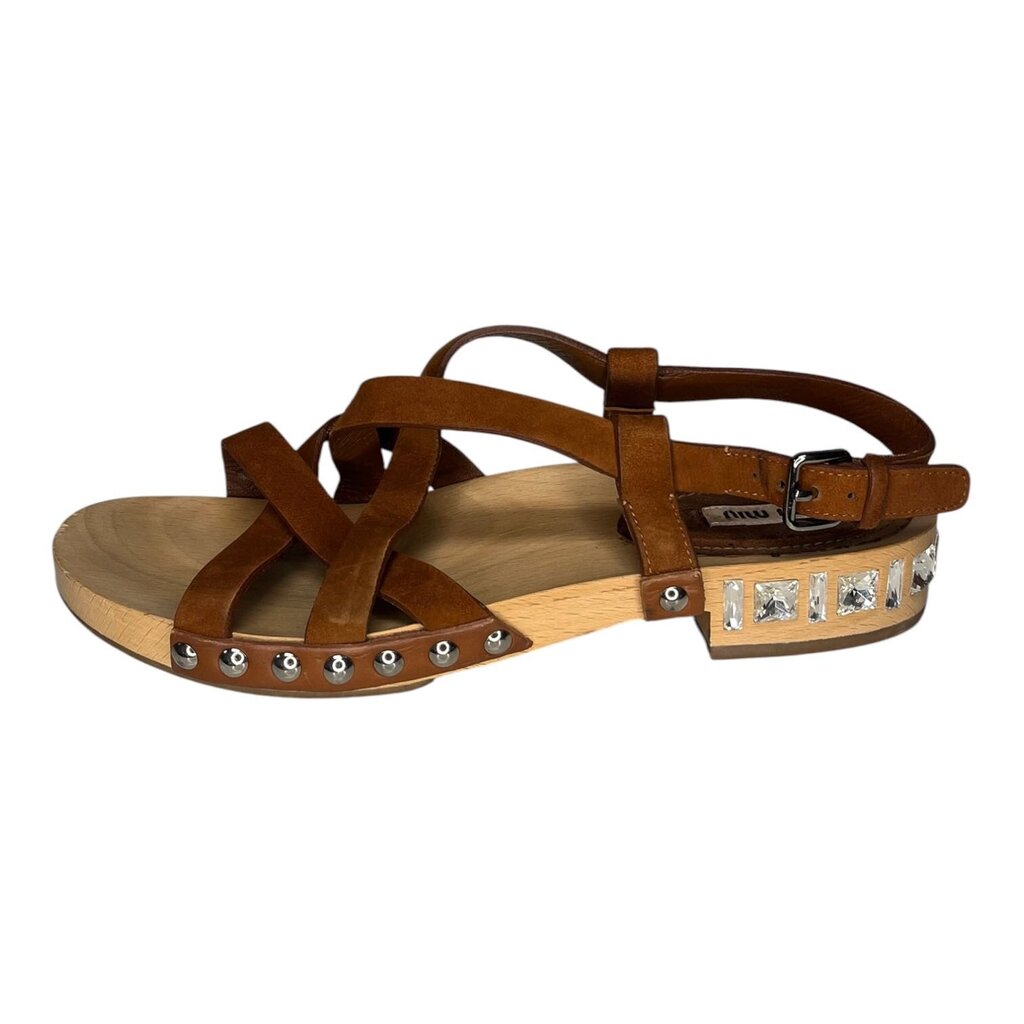 Miu Miu Jewel Heeled Cross Strap Sandals