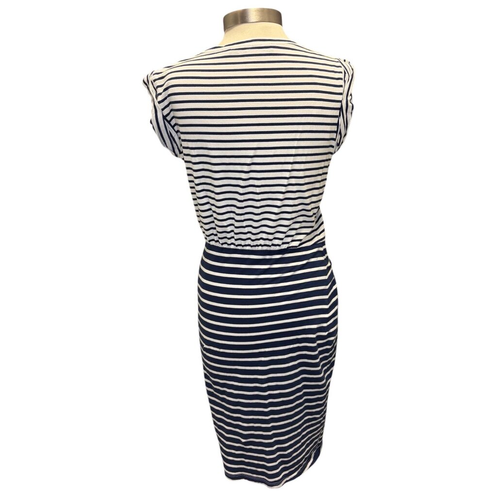 Veronica Beard Color Block Stripe Ruched Side Tie Midi Dress