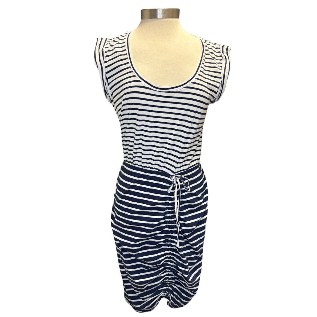 Veronica Beard Color Block Stripe Ruched Side Tie Midi Dress