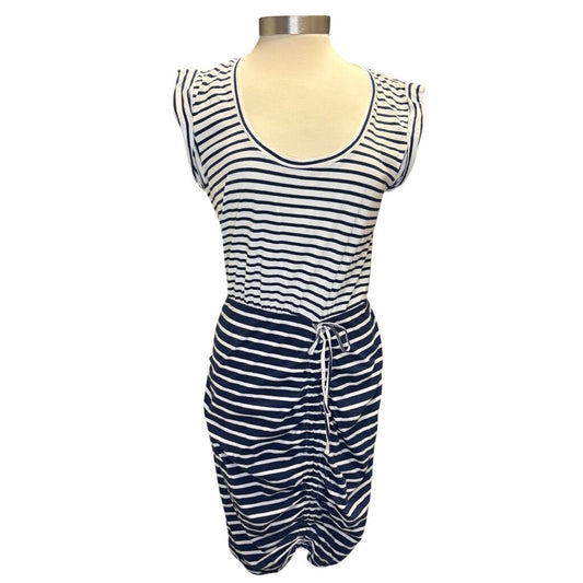Veronica Beard Color Block Stripe Ruched Side Tie Midi Dress