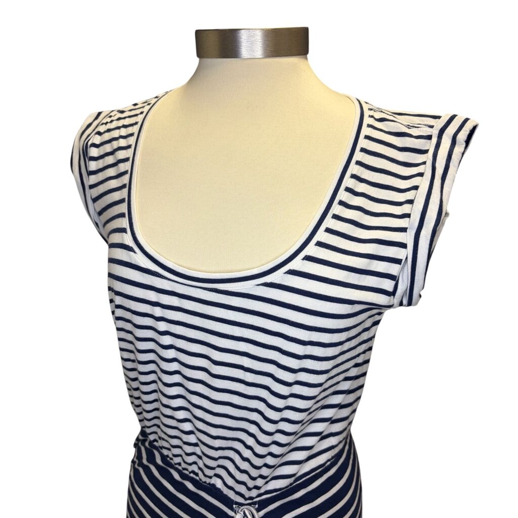 Veronica Beard Color Block Stripe Ruched Side Tie Midi Dress