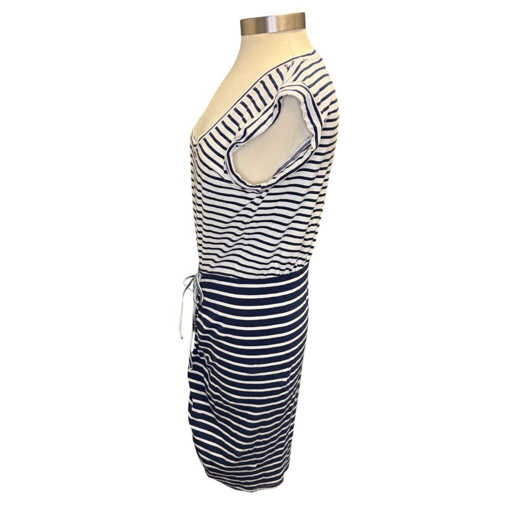 Veronica Beard Color Block Stripe Ruched Side Tie Midi Dress