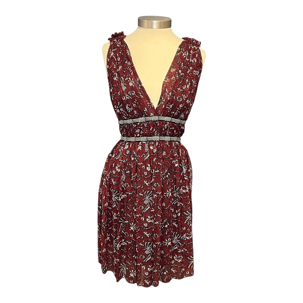 Isabel Marant Printed Pleated Silk Empire Mini Dress