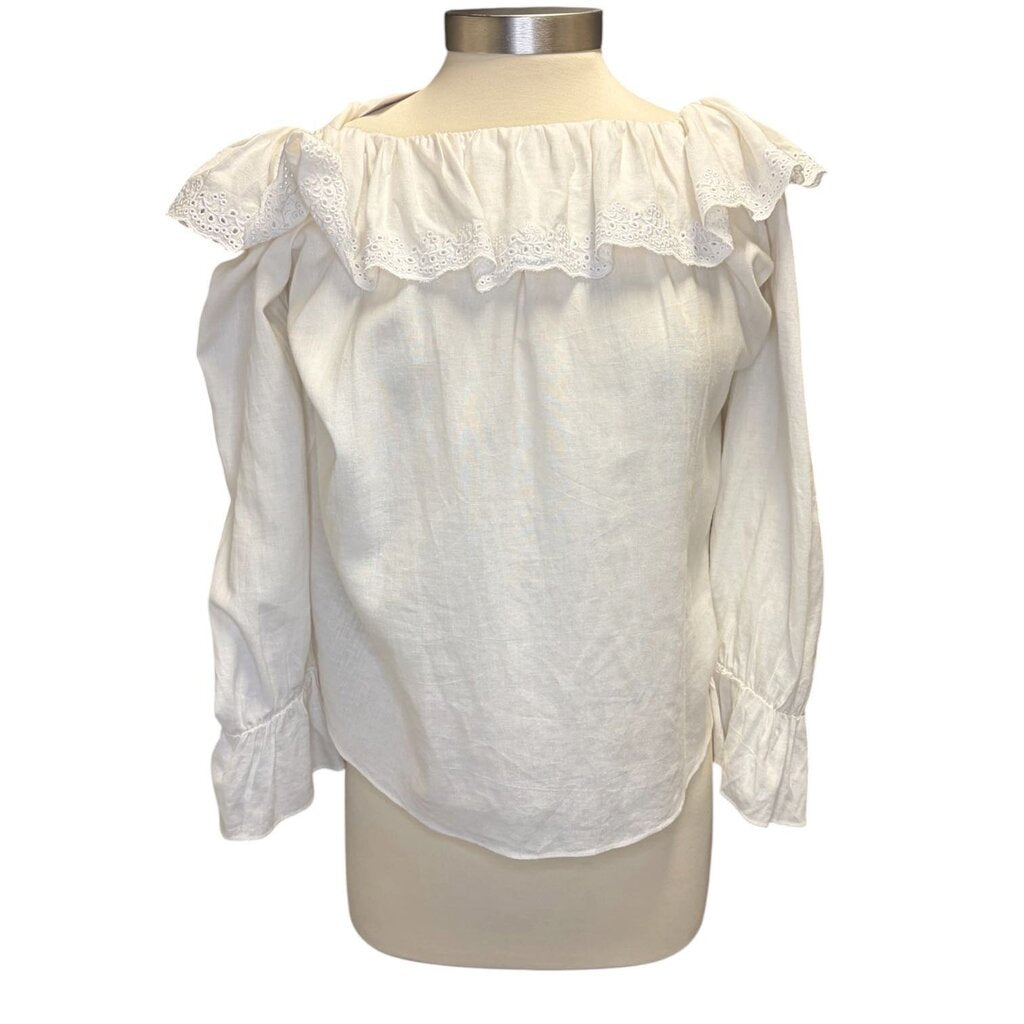 Celine Linen Lace Collar Top