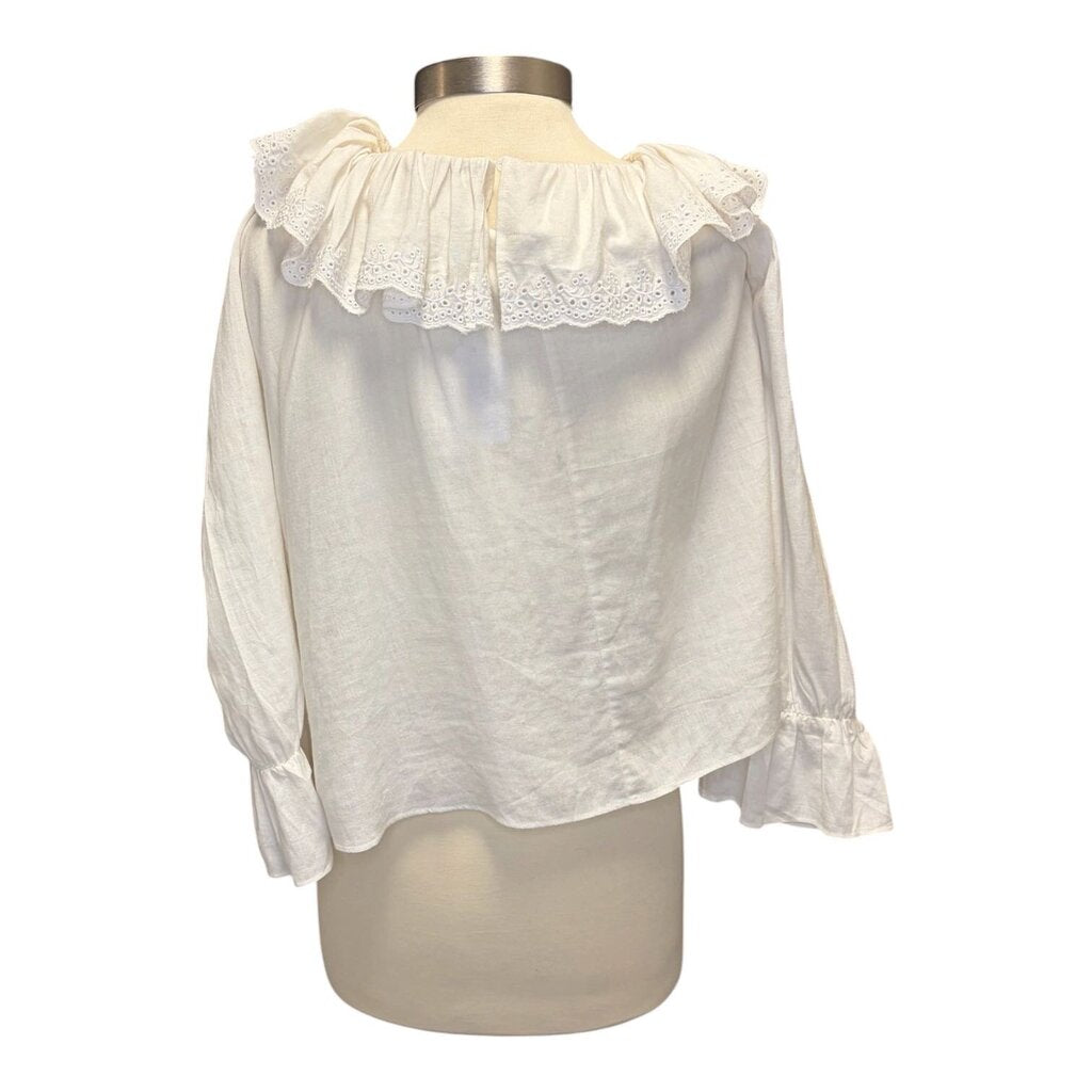 Celine Linen Lace Collar Top