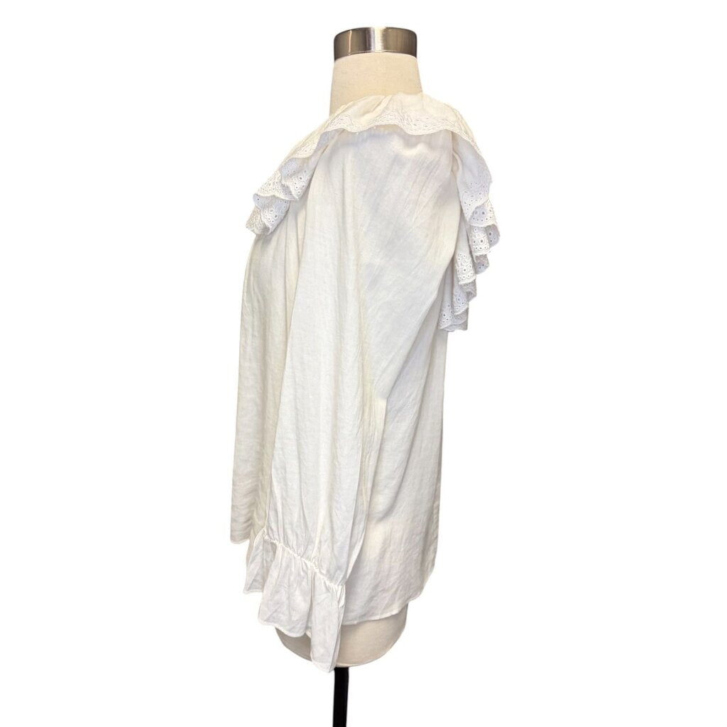 Celine Linen Lace Collar Top