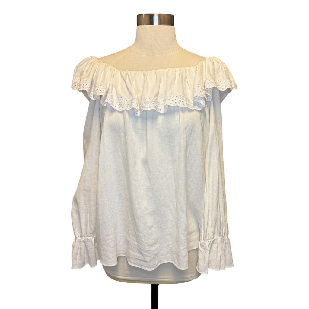 Celine Linen Lace Collar Top