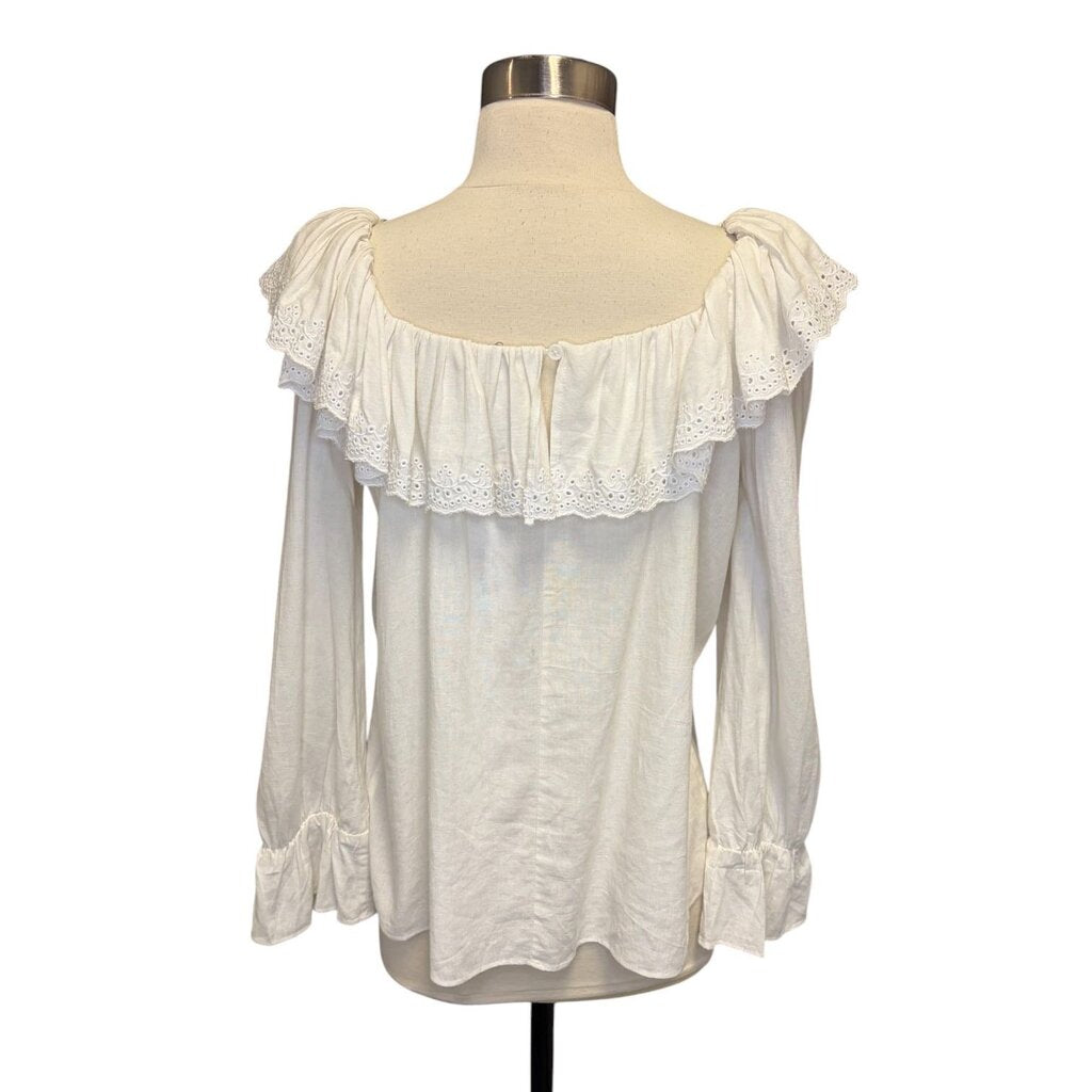 Celine Linen Lace Collar Top