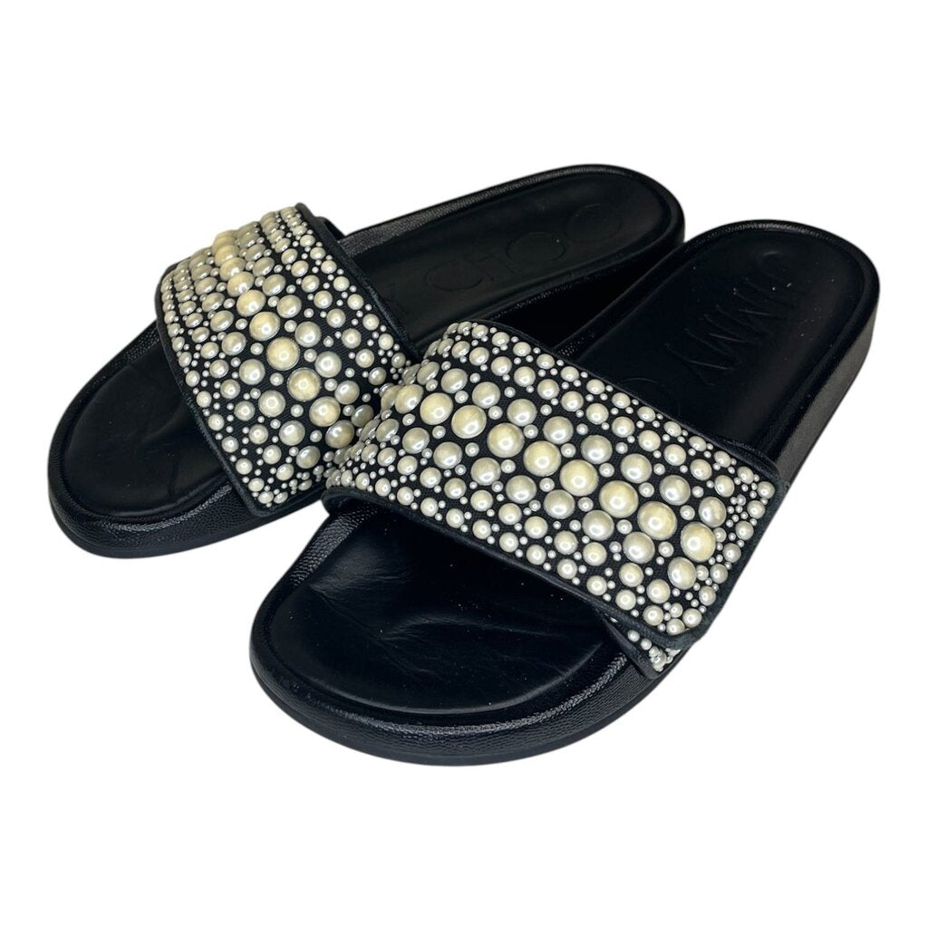 Jimmy Choo Pearl Encrusted Open Toe Slides