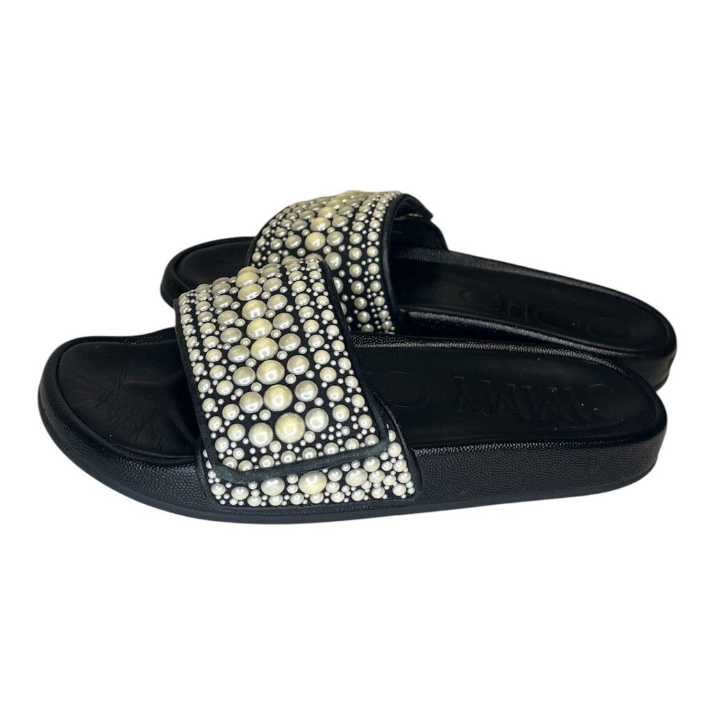 Jimmy Choo Pearl Encrusted Open Toe Slides