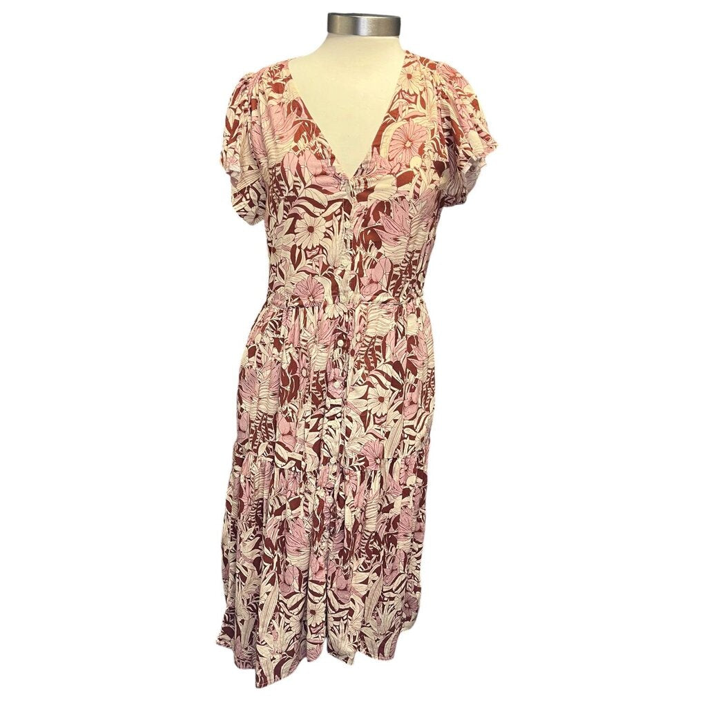 Trovata Floral Drawstring Tiered Midi Dress