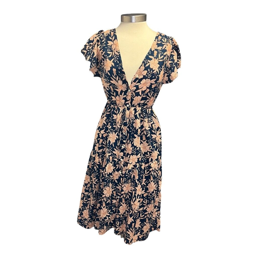 Trovata Floral Drawstring Tiered Midi Dress