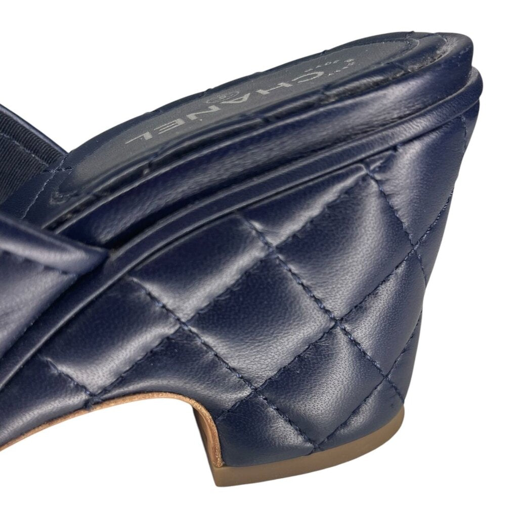 Chanel Navy Blue Quilted Leather Mules
