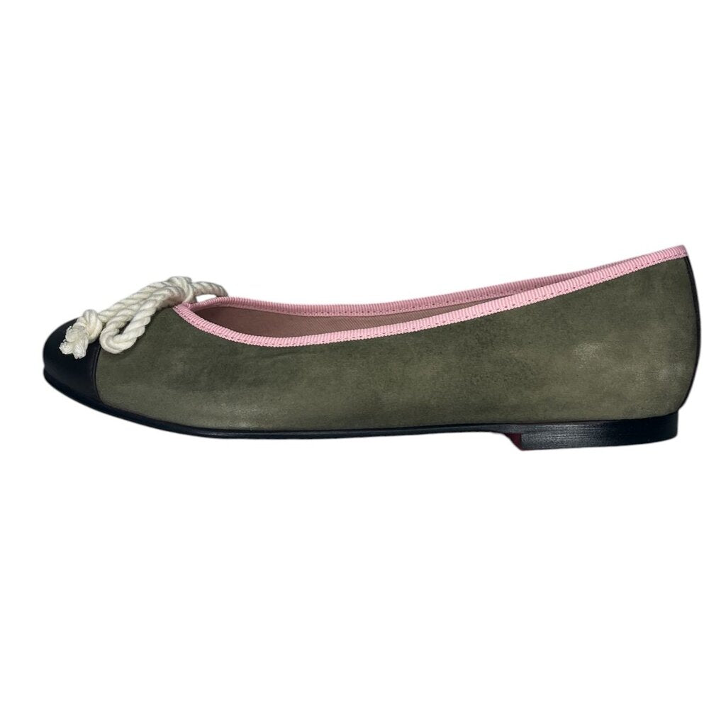 Bisue Ballerinas Brown Leather and Green Suede Flats