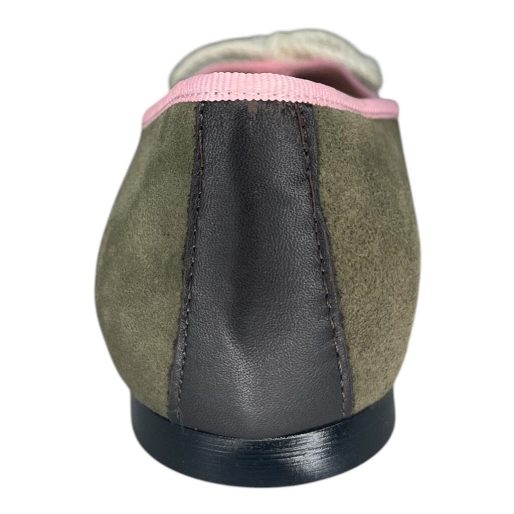 Bisue Ballerinas Brown Leather and Green Suede Flats