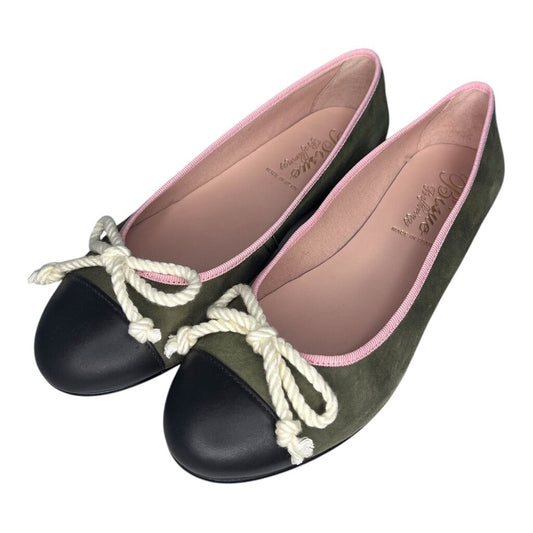 Bisue Ballerinas Brown Leather and Green Suede Flats