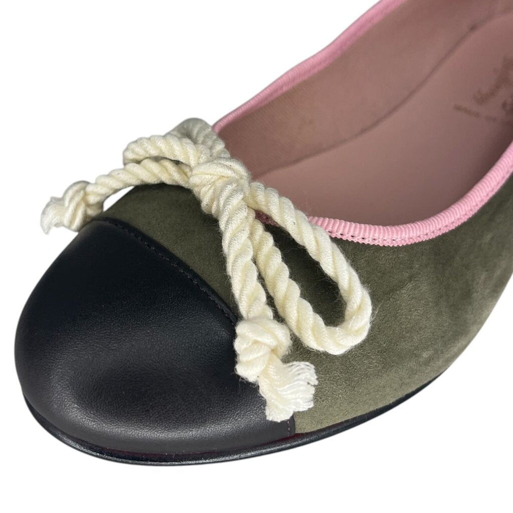 Bisue Ballerinas Brown Leather and Green Suede Flats