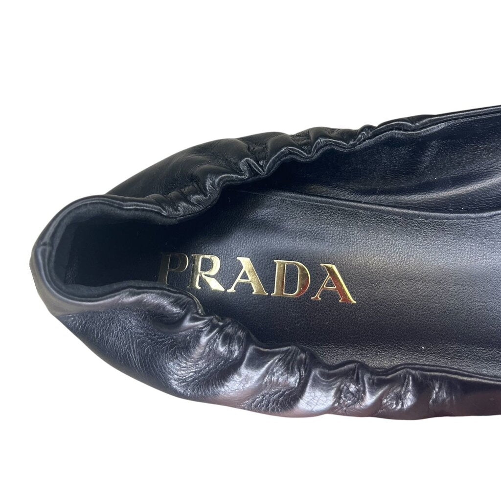 Prada Ruched Logo Kitten Heel Pump