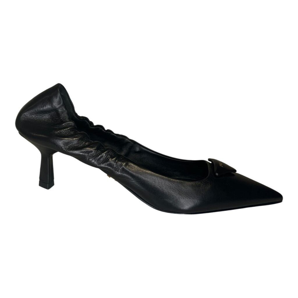 Prada Ruched Logo Kitten Heel Pump
