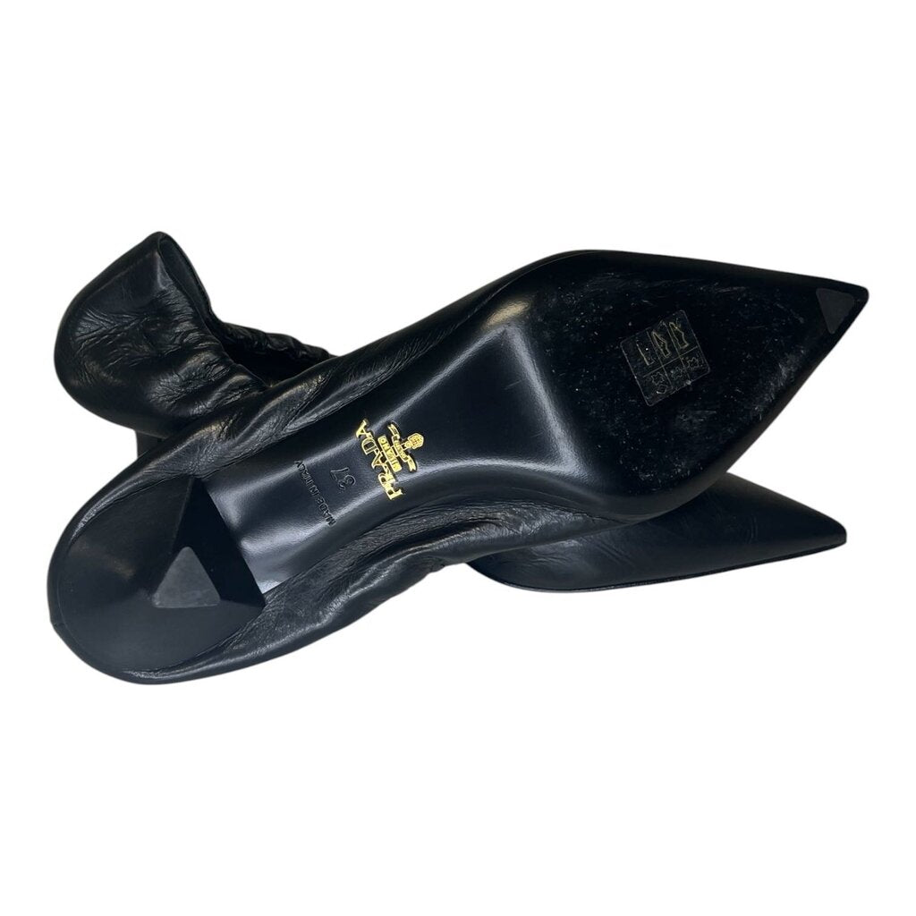 Prada Ruched Logo Kitten Heel Pump
