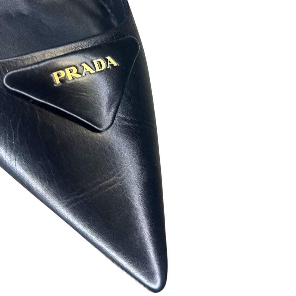 Prada Ruched Logo Kitten Heel Pump