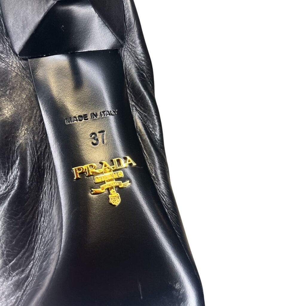 Prada Ruched Logo Kitten Heel Pump