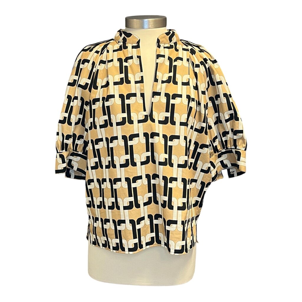 Goop Chain Print Split Collar Top