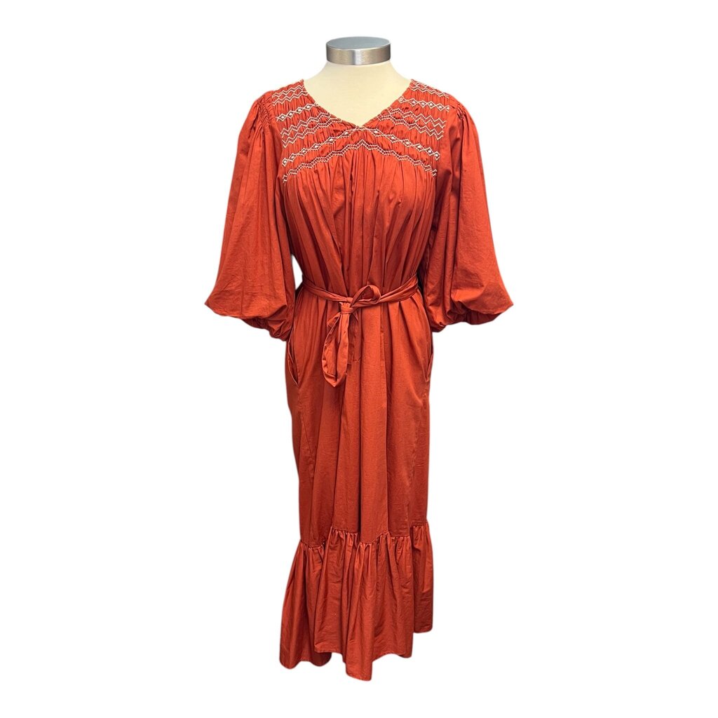 Sea Smocked Puff Sleeve Self Tie Tiered Maxi Dress