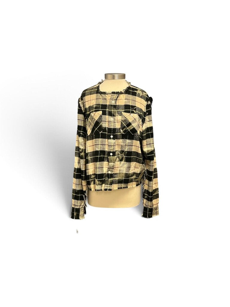R 13 Cropped Cotton Plaid Button-up