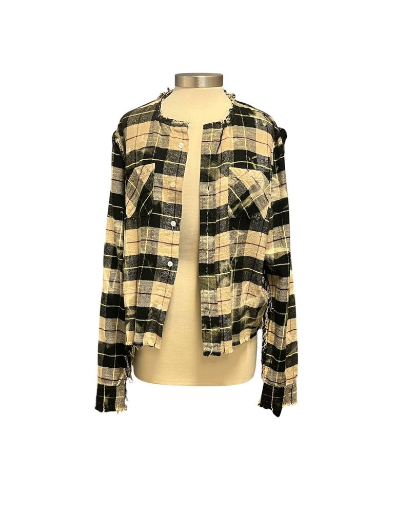 R 13 Cropped Cotton Plaid Button-up