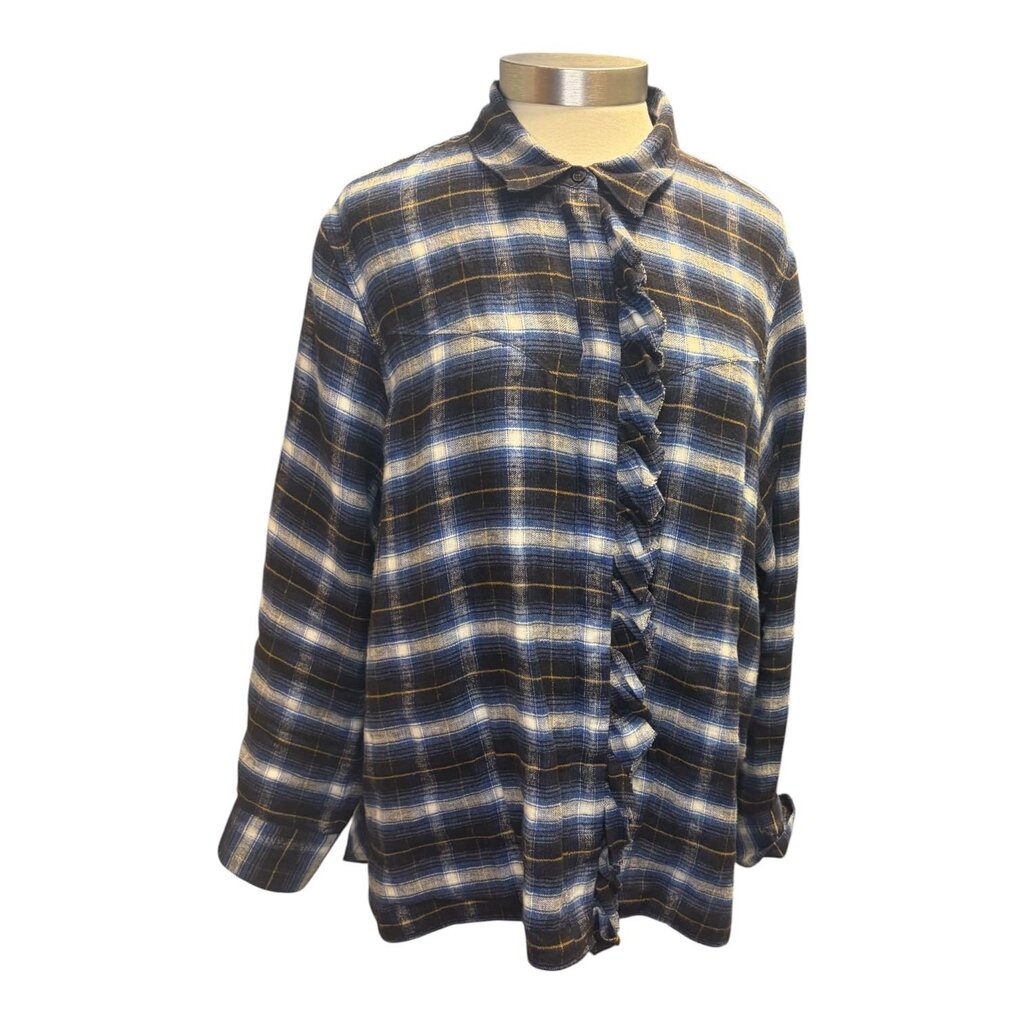 Lis Lareida Plaid Flannel Ruffle Front Blouse