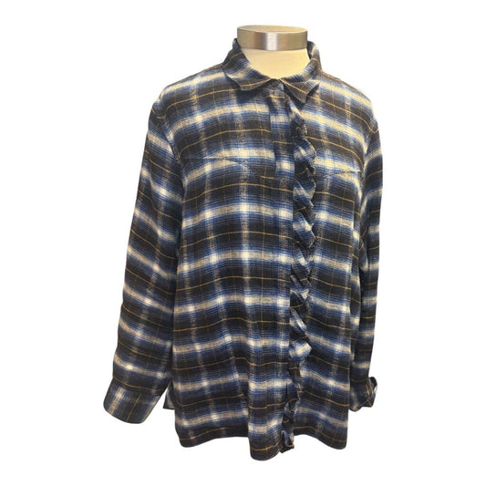 Lis Lareida Plaid Flannel Ruffle Front Blouse