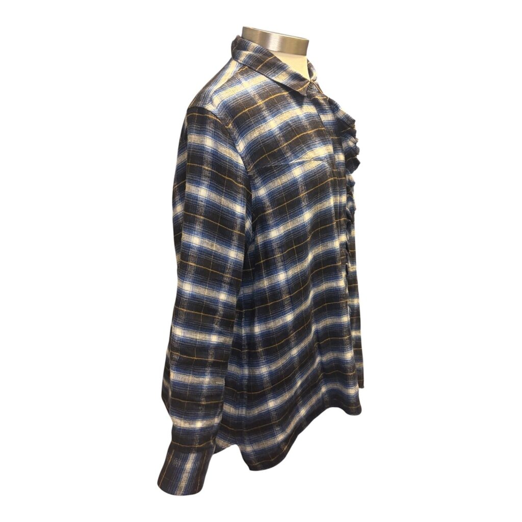 Lis Lareida Plaid Flannel Ruffle Front Blouse