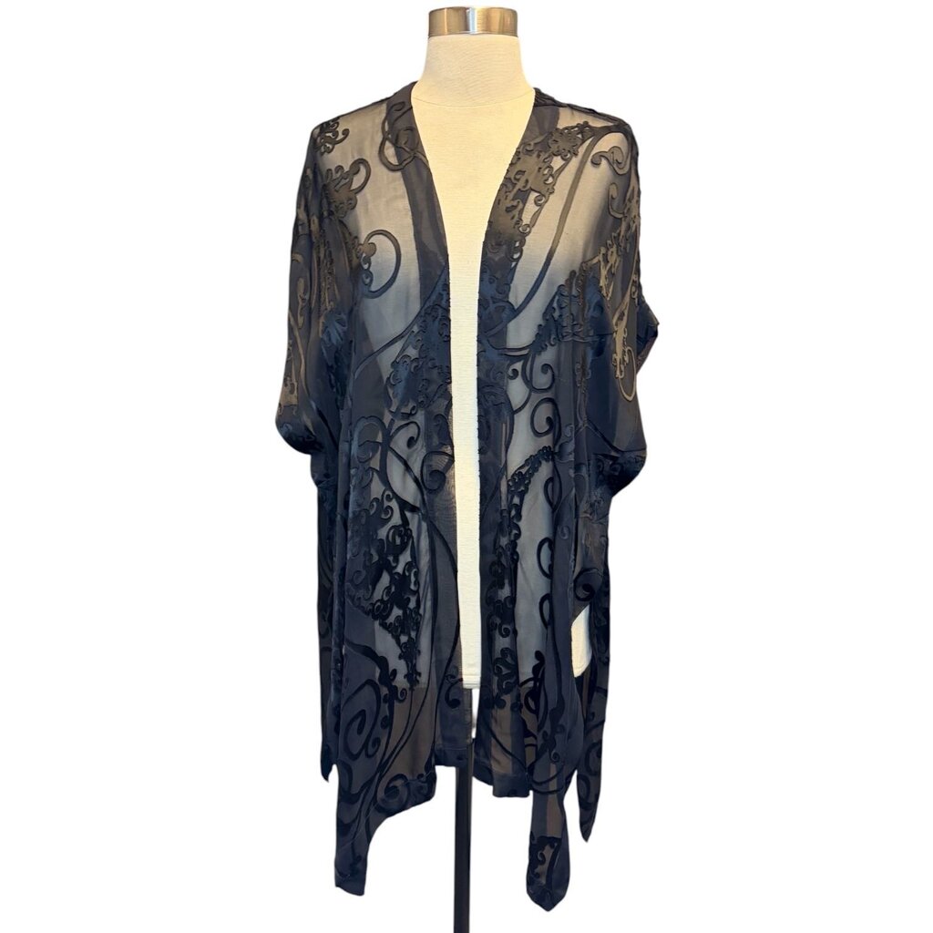 Eskandar Silk Burnout Open Front Cardigan