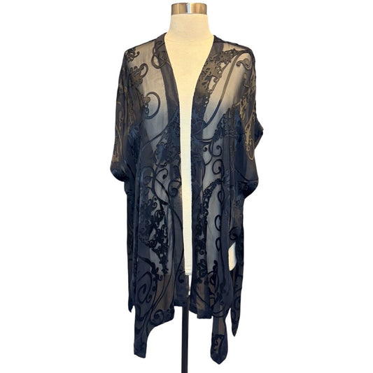 Eskandar Silk Burnout Open Front Cardigan