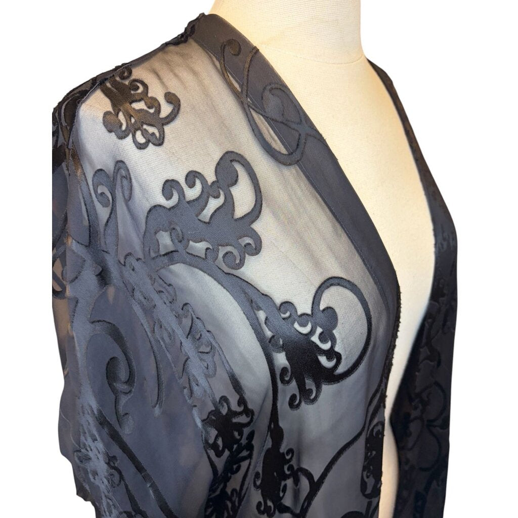 Eskandar Silk Burnout Open Front Cardigan