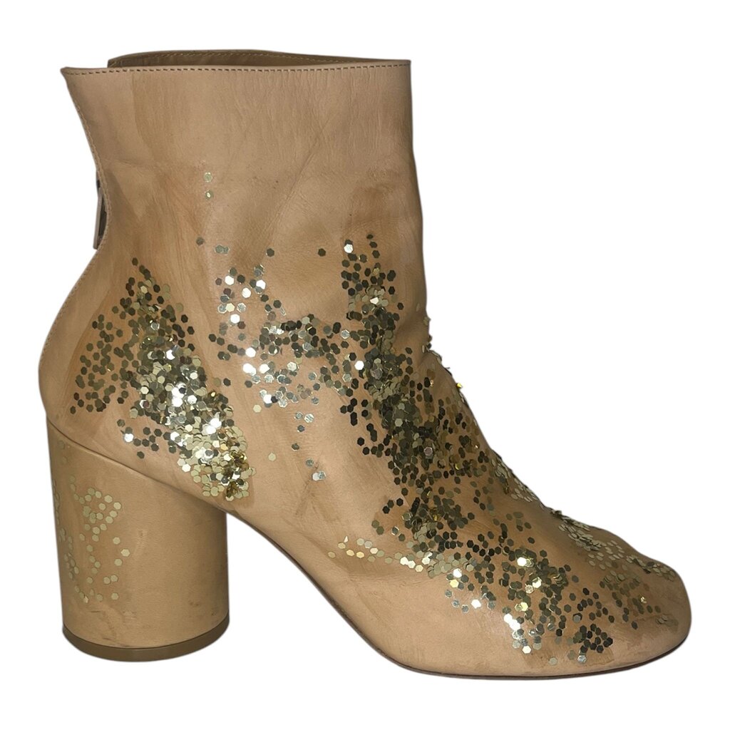 Maison Margiela Calfskin Glitter Back Zip Boots With Box