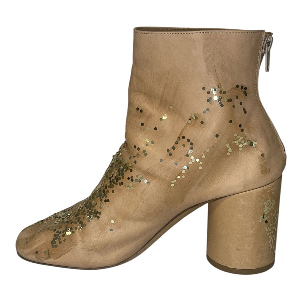 Maison Margiela Calfskin Glitter Back Zip Boots With Box