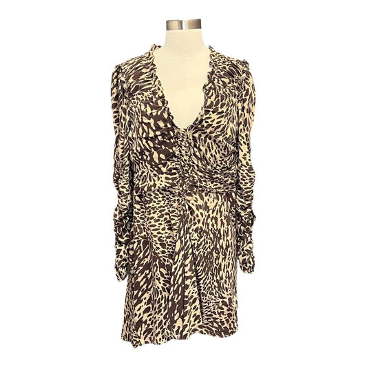 ALC Ruched Leopard Pleated Mini Dress