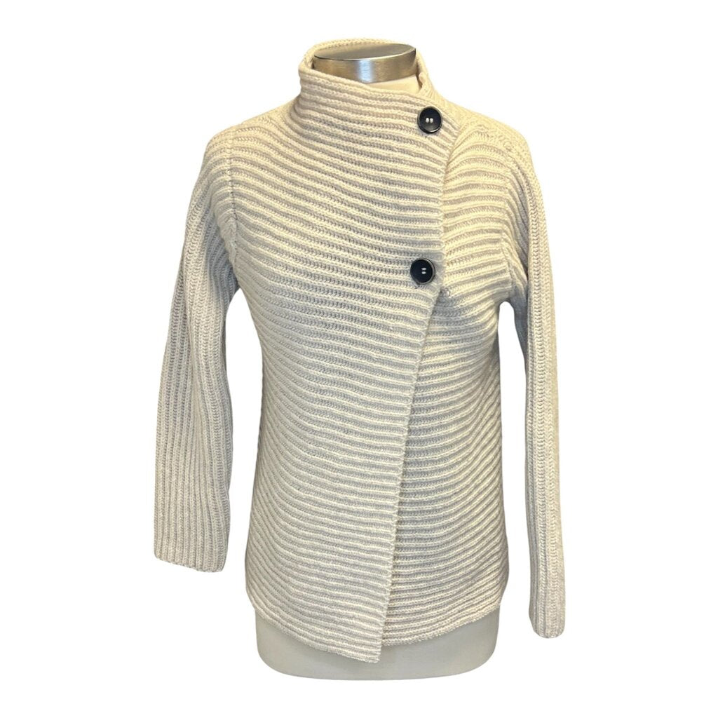 Fisherman Out of Ireland Ribbed Mock Neck Wool Cardigan