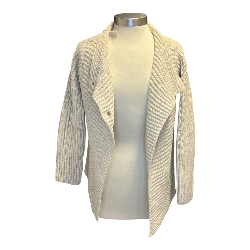 Fisherman Out of Ireland Ribbed Mock Neck Wool Cardigan
