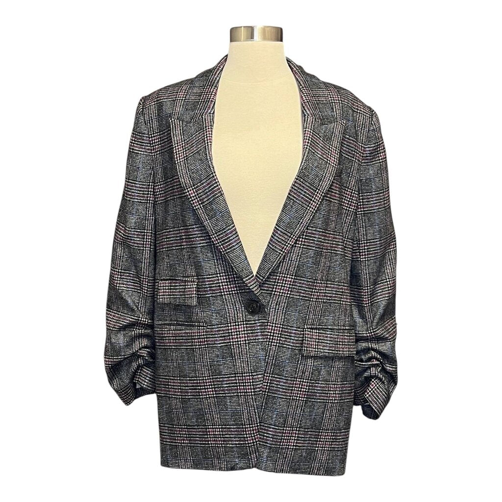 Veronica Beard Houndstooth Ruched Sleeve Blazer