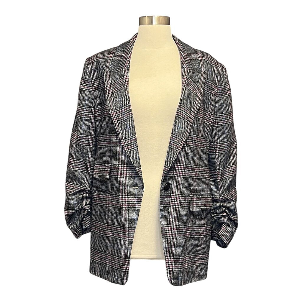 Veronica Beard Houndstooth Ruched Sleeve Blazer