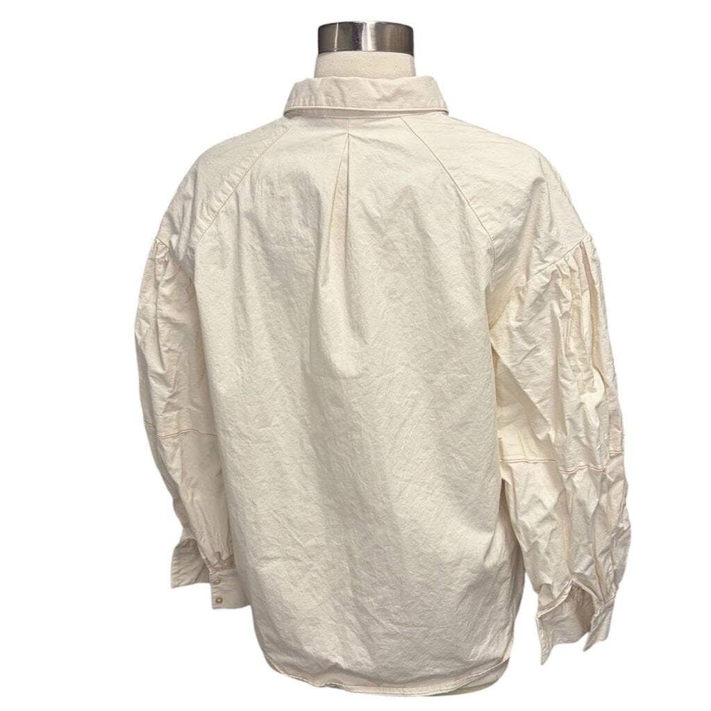 Caron Callahan Pleated Sleeve Contrast Stitch Blouse